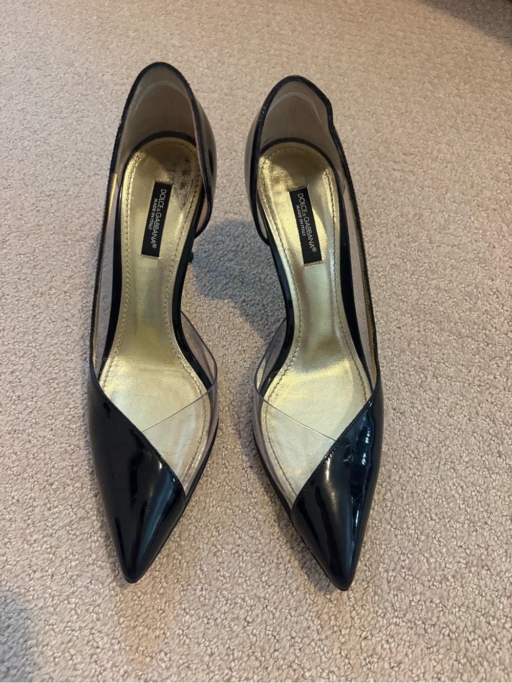 Dolce & Gabbana Black Patent Leather PVC Pointed Toe Pumps Size 36